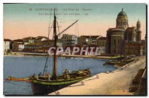 Postcard Old Port Saint Raphael and the church