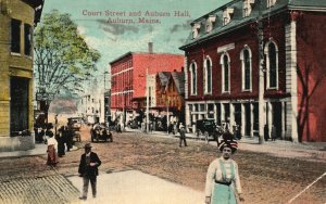 Vintage Postcard 1917 Court Street And Auburn Hall Auburn Maine W. M. Priley Pub