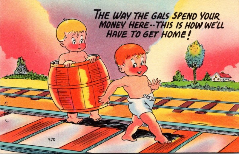 Humour Young Boys Walking Down Railroad Tracks