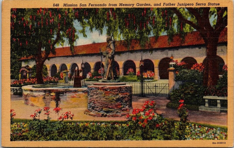 Christian Mission San Fernando Memory Garden Junipero Serra Statue DB Postcard