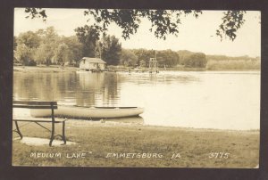 RPPC EMMETSBURG IOWA MEDIUM LAKE BOATS VINTAGE REAL PHOTO POSTCARD