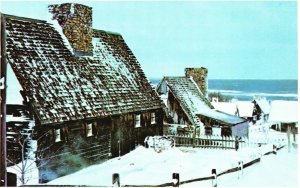 Vintage Postcard Cold Winter Scene Plimoth Plantation Plymouth MA Massachusetts