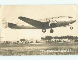 Pre-1942 rppc CLOVER FIELD DOUGLAS DC-4 PLANE Santa Monica Los Angeles CA i6153