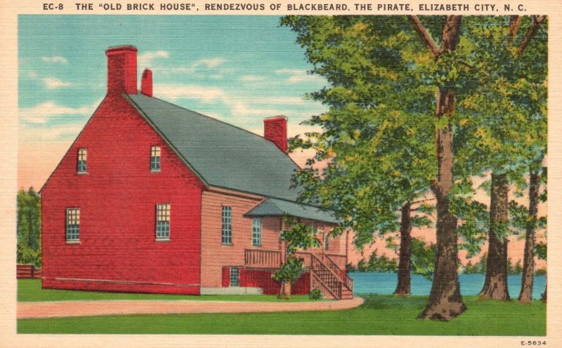 Vintage Postcard The Old Brick House Rendezvous Of Blackbeard Elizabeth City NC