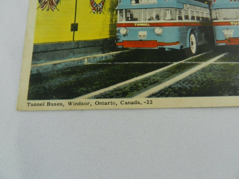 Vintage 1953 Tunnel Buses Windsor Tunnel Windsor Ontario Cn Postcard Canada