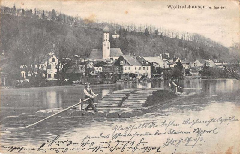 Wolfratshausen Germany Logging Raft Scenic View Vintage Postcard AA50572