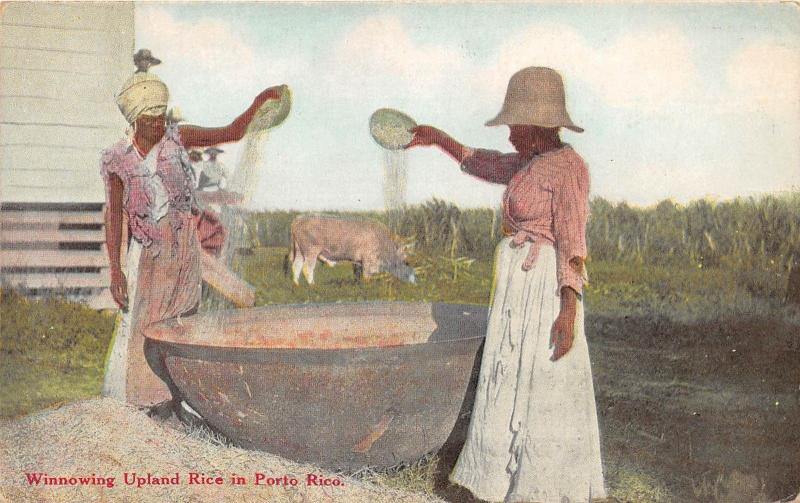 D34/ Puerto Rico Foreign Postcard c1910 San Juan Winnowing Upland Rice Woman