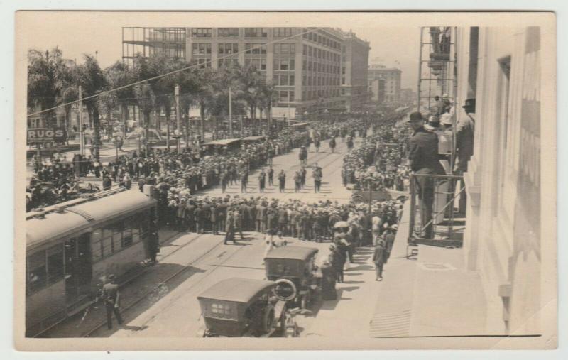 SAN DIEGO CA BROADWAY HORTON PLAZA RPPC REAL PHOTO 1907-17 parade Postcard