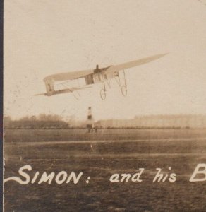 Oklahoma RPPC 1911 AVIATOR SIMON Pilot Flying Plane BLERIOT AIRPLANE Inset Photo