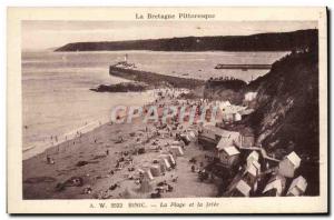 Old Postcard Binic Beach and the pier