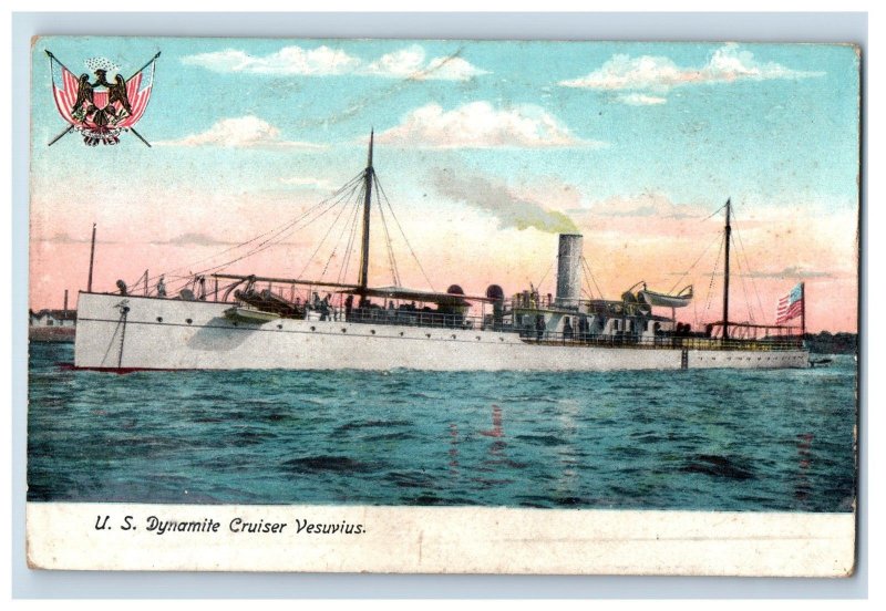 C.1907 Great White Fleet U.S. Dynamite Cruiser Vesuvius Postcard Fab! F168