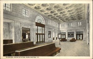 Burlington Vermont VT Train Station Depot Interior View c1920s Postcard