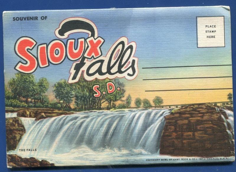 Sioux Falls South Dakota sd 1940s old postcard folder