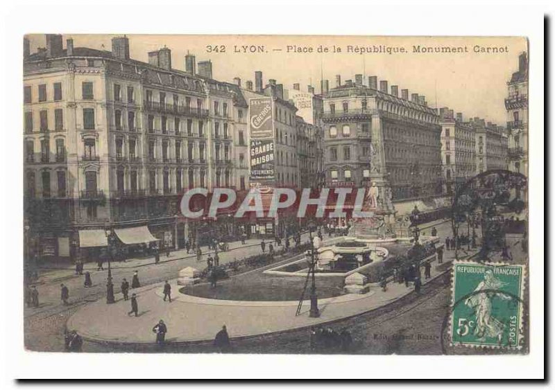 Lyon Postcard Old Square of the Republic Monument Carnot