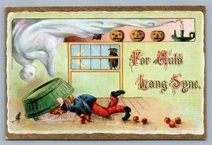 HALLOWEEN ANTIQUE 1909 POSTCARD For Auld Lang Syne