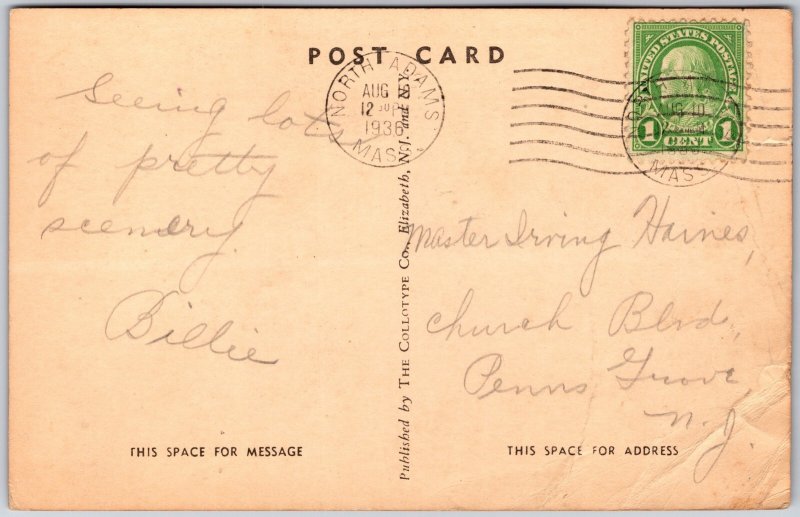 Massachusetts MA, 1936 Taconic Trail Summit, Tourist Shop Tower Vintage Postcard