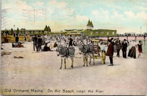 Horse and Carriage on the beach near the pier Old Orchard Beach Maine Postcard