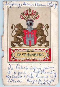 Germany Postcard Fr. St. Hamburg Lion Soldier Castle Arms 1908 Antique