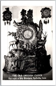 Old Swedish Clock Work Daily Brothers Spilleville Iowa Real Photo RPPC Postcard