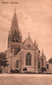 VINTAGE POSTCARD CHURCH AND GARDENS AT OREBRO SWEDEN c. 1920