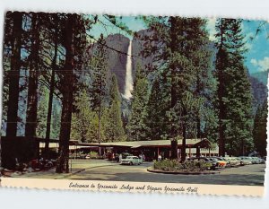 Postcard Entrance to Yosemite Lodge and Upper Yosemite Falls, California