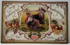 Thanksgiving Embossed Gold Gilded Patriotic Turkey and Fruit Bounty Postcard F12