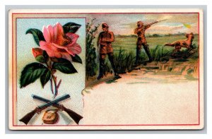 Vintage 1880's Victorian Trade Card Military Men Hunting with Golden Retriever