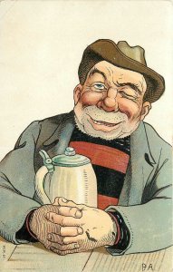 Postcard C-1910 Beer drinker drunk Caricature comic humor TP24-2960