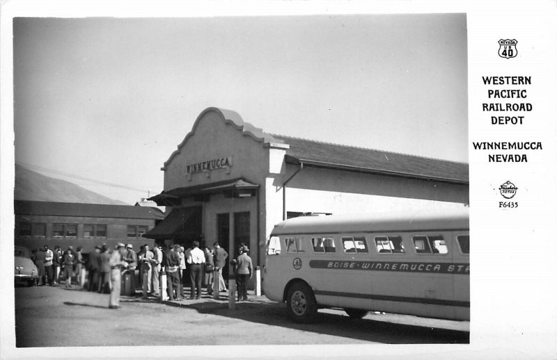 Postcard RPPC 1940s Nevada Winnemucca Western Pacific Railroad Frasher NV24-3089