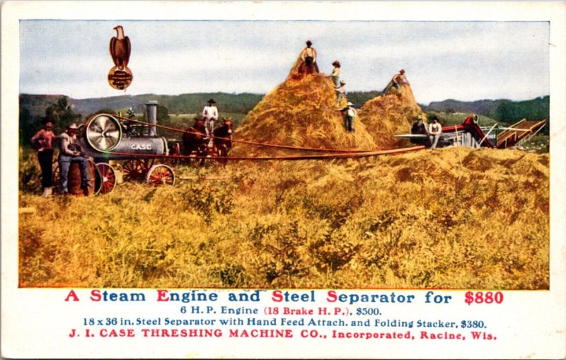 Steam Engine and Steel Separator J.I. Case Threshing Machine Co Racine Wisconsin