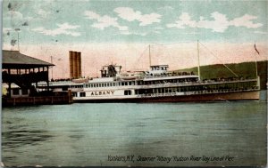 Postcard Yonkers NY Steamer Albany Hudson River Day Line at Pier 1907 M69