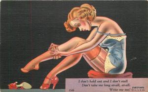 1940s Sexy Pin Up Lingerie heels Curt Teich Linen postcard 2319