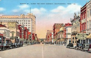 CHATTANOOGA, TN Tennessee MARKET STREET Maypole Cafeteria~Cars c1940's Postcard