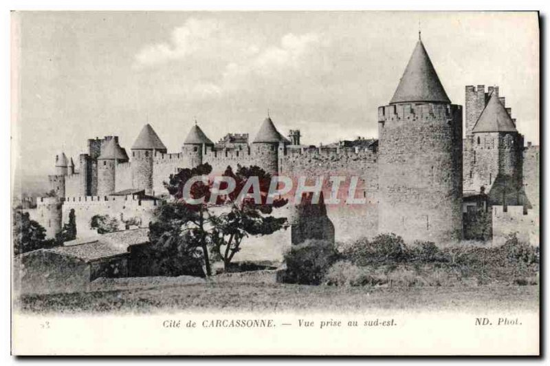 Old Postcard Cite Carcassonne south view is taken