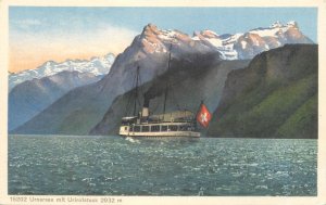 Switzerland navigation & sailing topic postcard Urnersee Swiss flag cruise ship