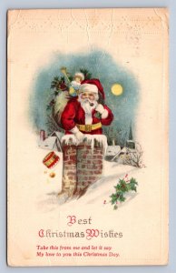 K9/ Santa Claus Christmas Postcard c1910 Chimney Snow Toys 19