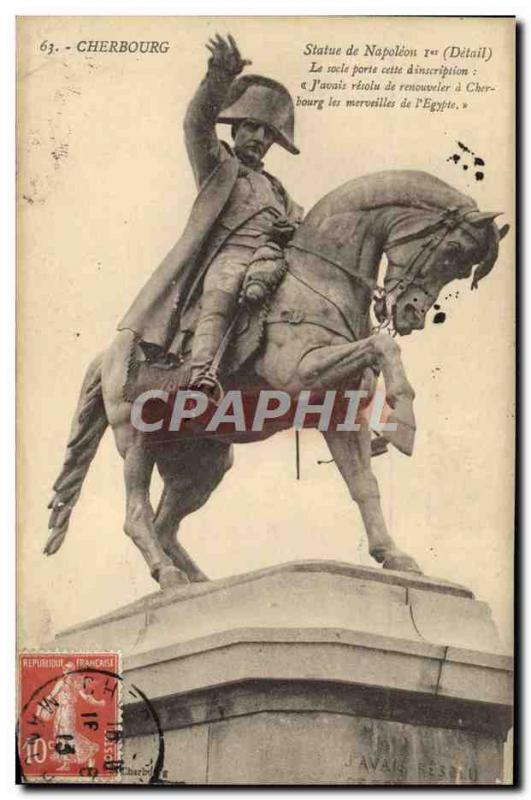 Old Postcard Cherbourg Statue Of Napoleon 1st