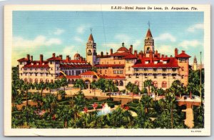 St Augustine Florida~Hotel Ponce de Leon~Fountain~Linen Postcard