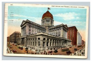 Vintage 1923 Postcard Old Cars Post Office and Federal Building Chicago Illinois