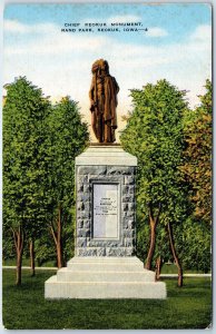 c1940s Keokuk, IA Chief Monument Rand Park Linen Postcard Native American A89