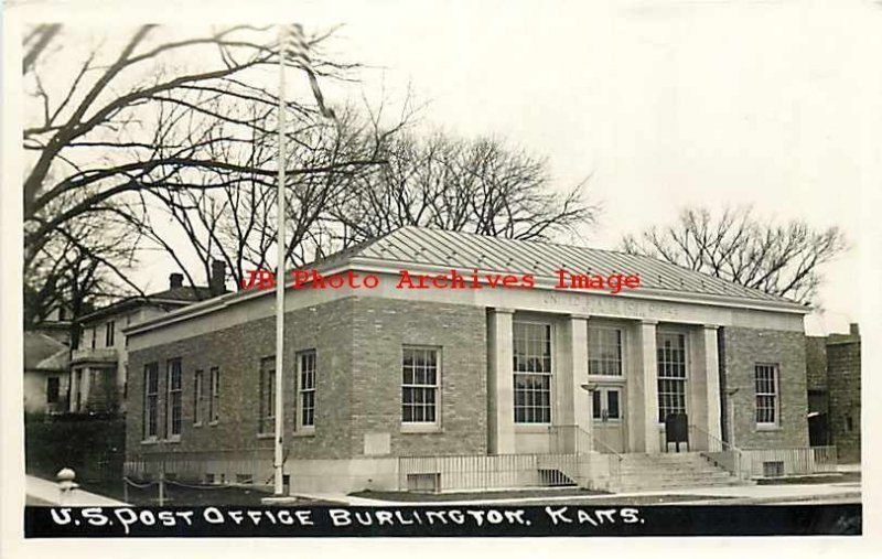 KS, Burlington, Kansas, RPPC, US Post Office Building, Entrance View, Photo
