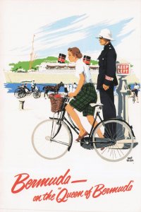 Lady Cyclist Bicycle The Queen Of Bermuda Painting Postcard
