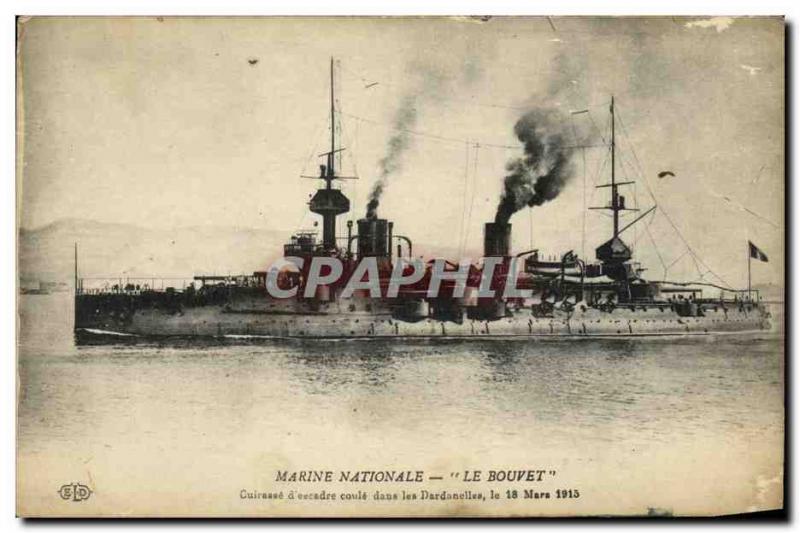 Old Postcard Boat War Navy squadron Bouvet Breastplate of runs in the Dardane...