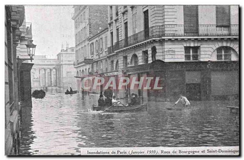 Old Postcard Paris Floods in January 1910 Flood of the Seine Streets of Burgu...