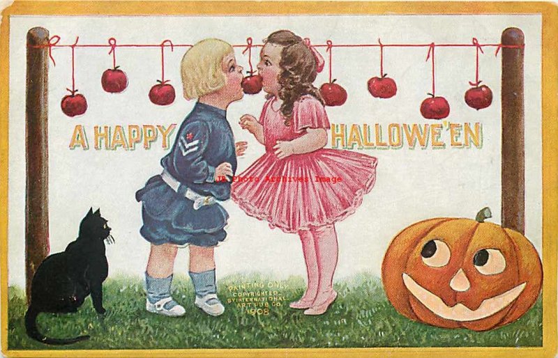 265445-Halloween, IAP 1908 No IAP01-5, Bernhardt Wall,Boy & Girl Biting an Apple