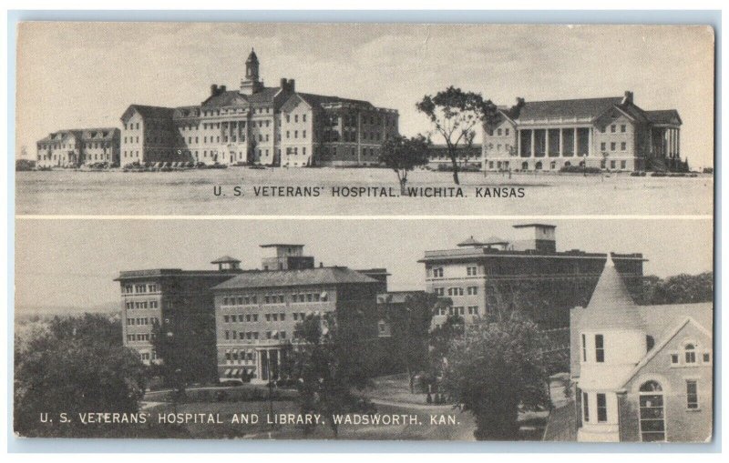 c1910's US Veterans Hospital And Library Wadsworth Kansas KS Antique Postcard