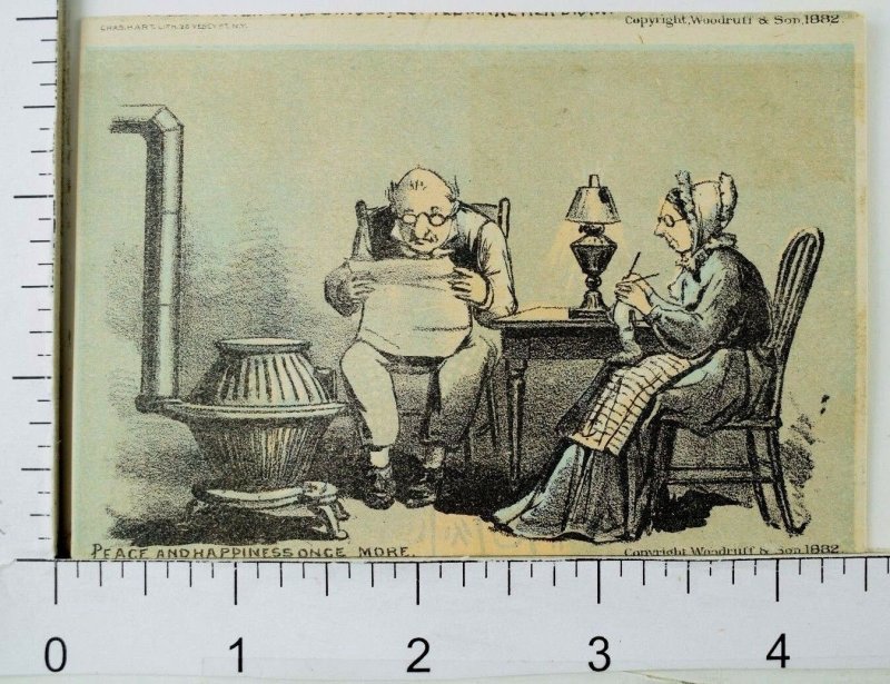 1882 Beehive 5 & 10¢ Old Lady & Man Reading Knitting Lamplight Stove F89