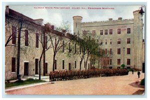 c1910s Prisoners Marching, Illinois State Penitentiary Joliet IL Postcard