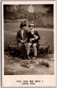 Vtg Romance Couple You Ask Me Why I Love Your Hats Cigar 1910s RPPC Postcard