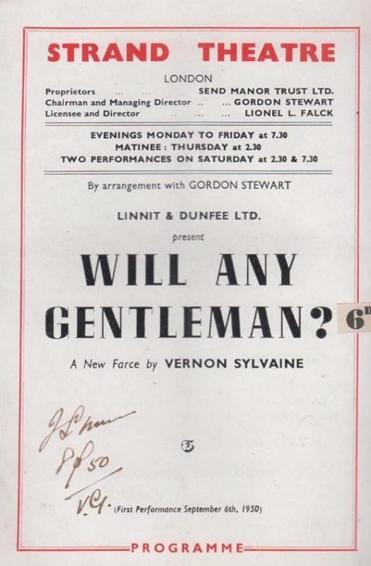 Vernon Sylvaine Will Any Gentleman Comedy The Strand London Theatre  Programme